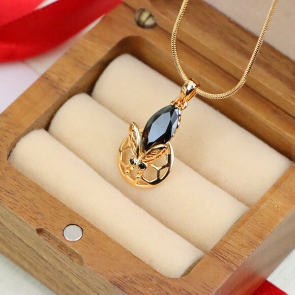 "Rose Gold Honeycomb Butterfly Pendant with Black Gem, XPPT1314 - Picture 7 of 13